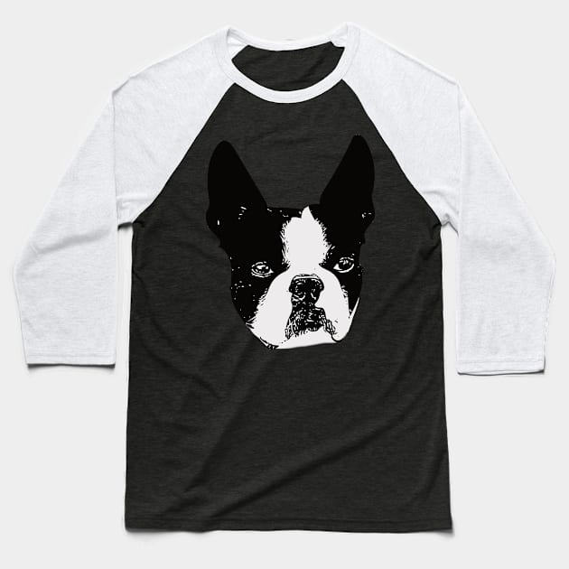 Boston Bull Terrier Face Baseball T-Shirt by DoggyStyles